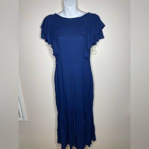 NEW! Cleobella Mackenzie Midi Dress Sz XS Blue Ruffle Dress $185 Romantic